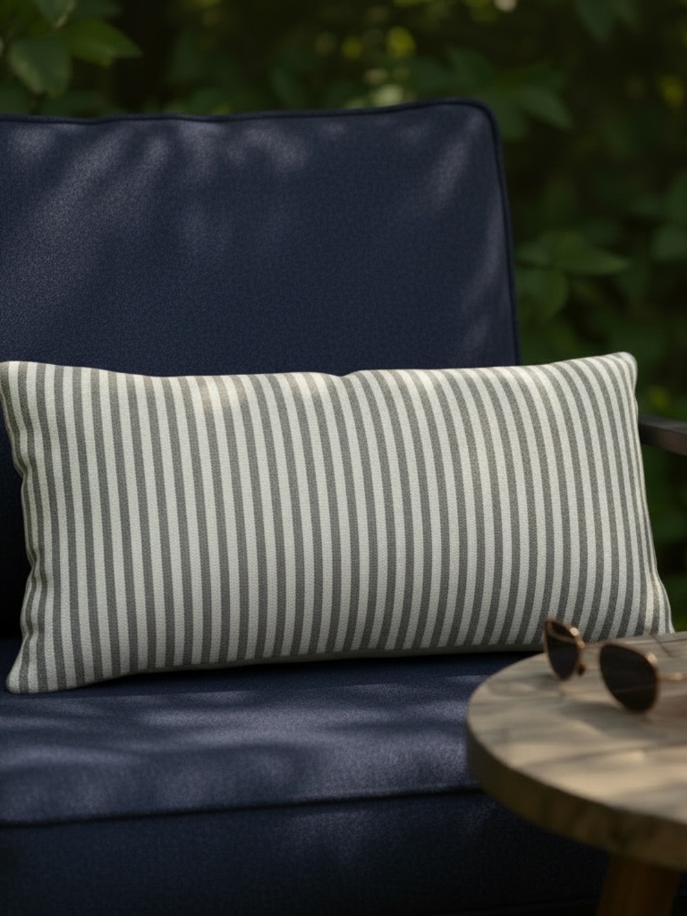 POTTERY BARN SUNBRELLA OUTDOOR LUMBAR PILLOW GREY STRIPES 22” x 10” - Picture 7 of 10